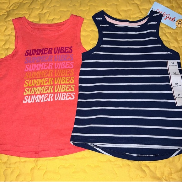 2 Cat & Jack Toddler Girls Size 2T New NWT Sleeveless Shirts Tank Tops
